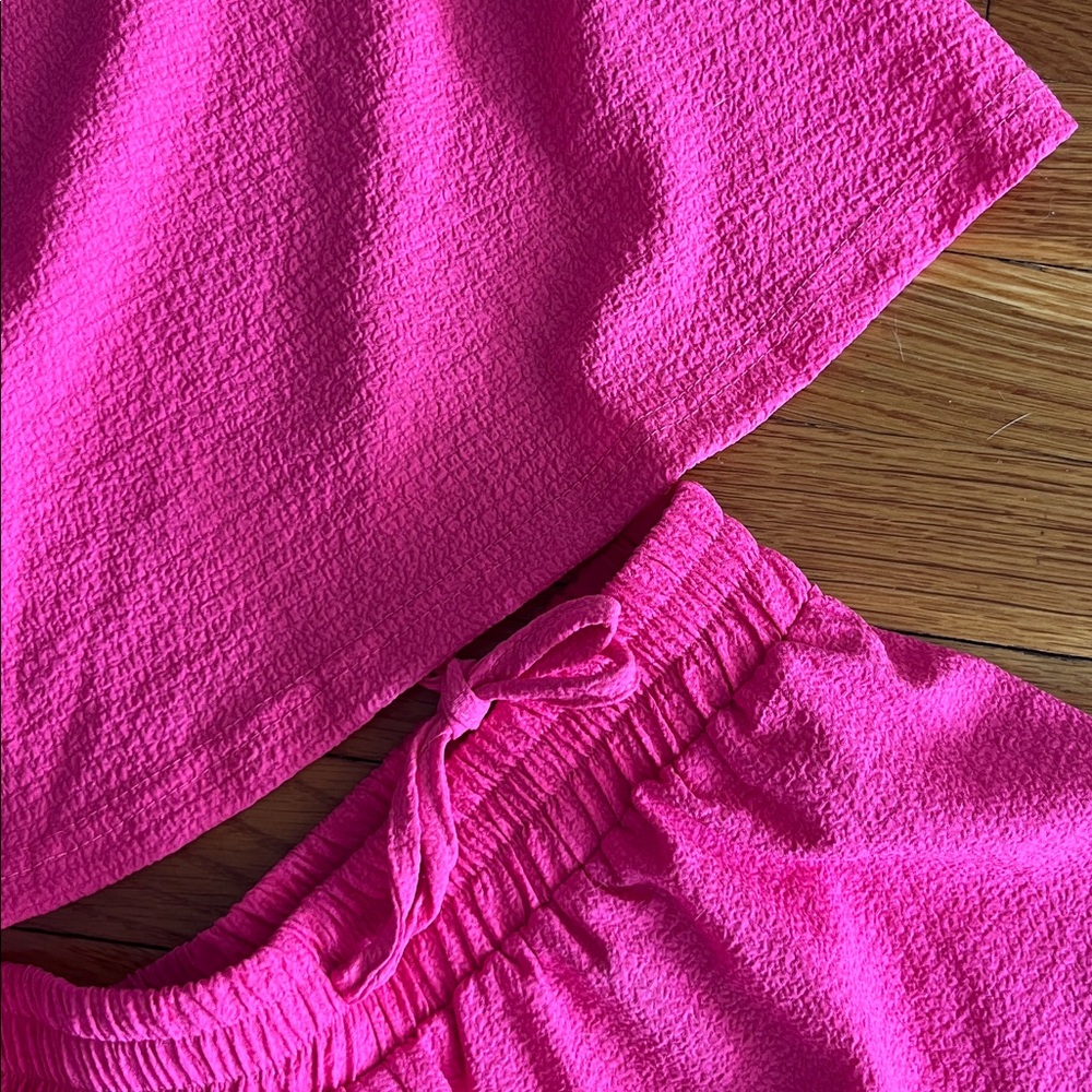 Hot Pink Textured Short Set - Picture 3 of 3